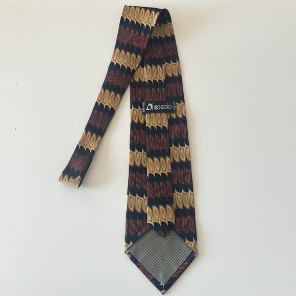 PURE SILK Handmade DiMoggio Black Gold and Burgundy Design Men’s Necktie - Picture 4 of 7